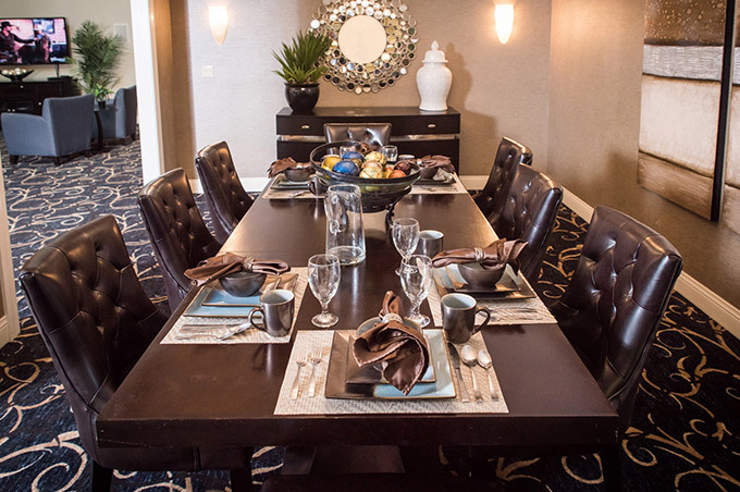 Close up of private dining room at assisted living community in Strongsville, OH