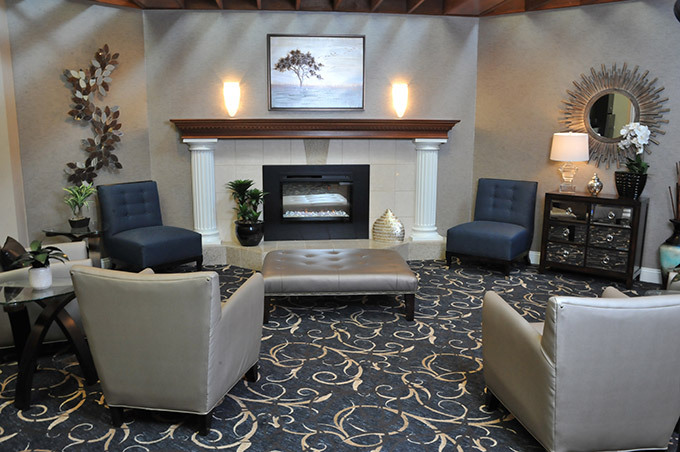 Fireplace sitting area at Generations Senior Living of Strongsville